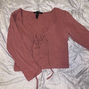 Mauve Forever21 LaceUp Crop Top XS